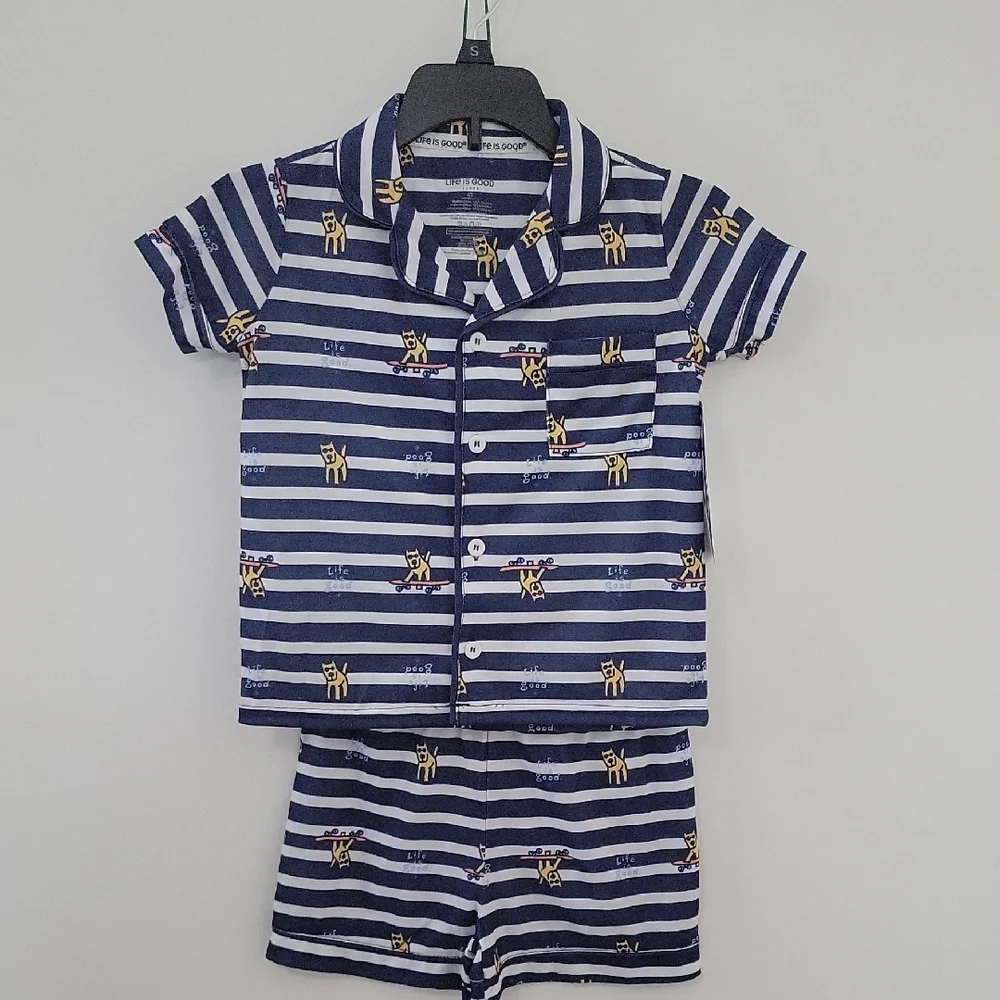 Life Is Good Navy Striped Pajama Set, Size 4T